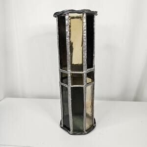 Vintage Hand Crafted Beautiful Stained Glass Pillar Candle Holder 12.5"